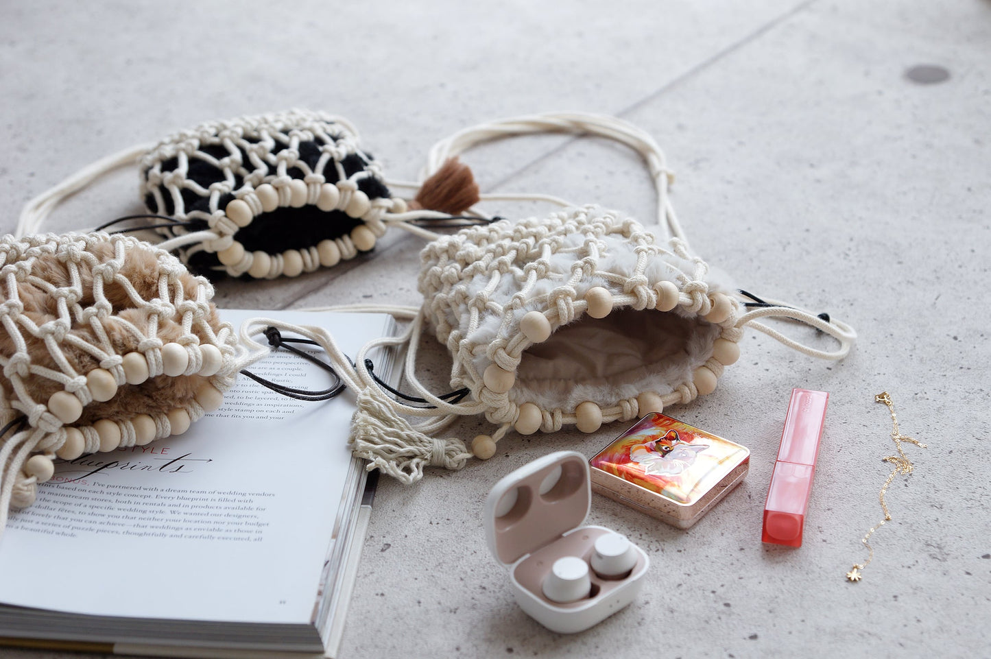 紙のレシピ vol.3|ファー巾着ショルダーバック(販売用作品制作OK)