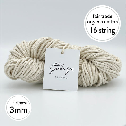 3mm/Natural/50m/Shackles 16 string fair trade organic cotton macrame cord made in Japan