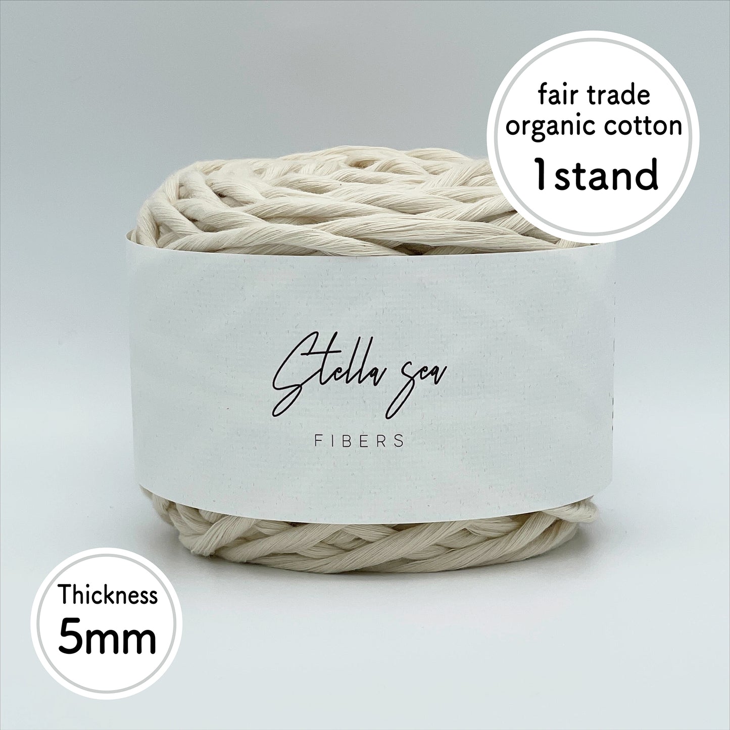 5mm/Natural/55m (about 250g) Single-Strand fair trade organic cotton macrame cord made in Japan