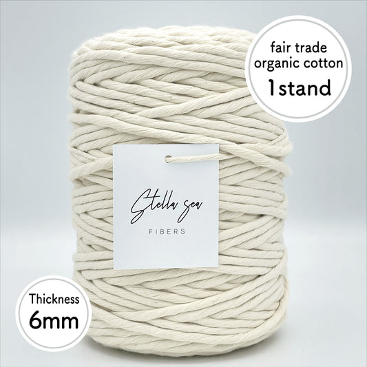 6mm/Natural/170m (about 1kg) Single-Strand fair trade organic cotton macrame cord made in Japan