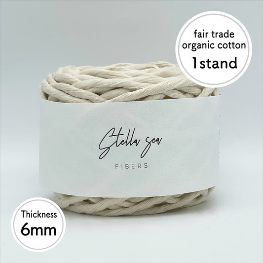 6mm/Natural/42m (about 250g) Single-Strand fair trade organic cotton macrame cord made in Japan