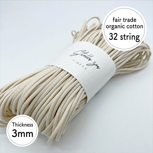 3mm/Natural/50m/Shackles 32 string "coreless" fair trade organic cotton macrame cord made in Japan