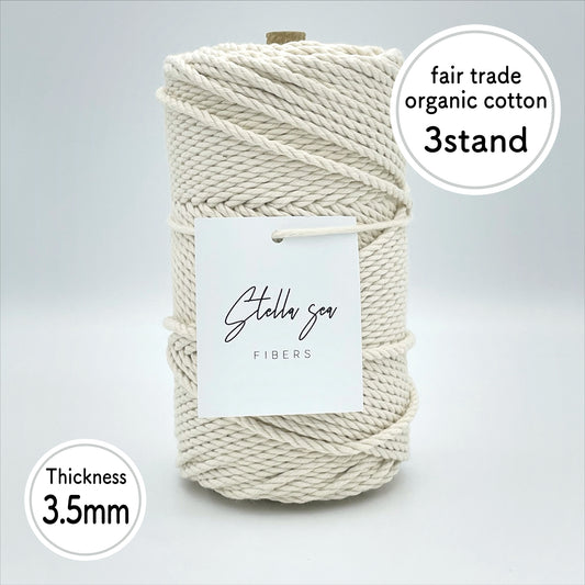 3.5mm/Natural/120m (about 500g) 3-Strand fair-trade organic cotton macrame rope made in Japan