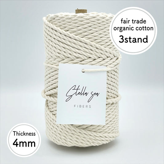 4mm/Natural/90m (about 500g) 3-Strand fair-trade organic cotton macrame rope made in Japan