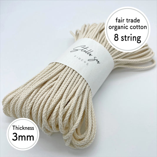 3mm/Natural/50m/Shackles 8 string fair trade organic cotton macrame cord made in Japan