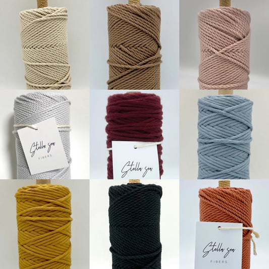 【数量限定】【予約販売】【5月下旬〜お届け予定】【全10色】3本撚りオーガニックコットンロープ（3mm・カラー・250g／約80m）